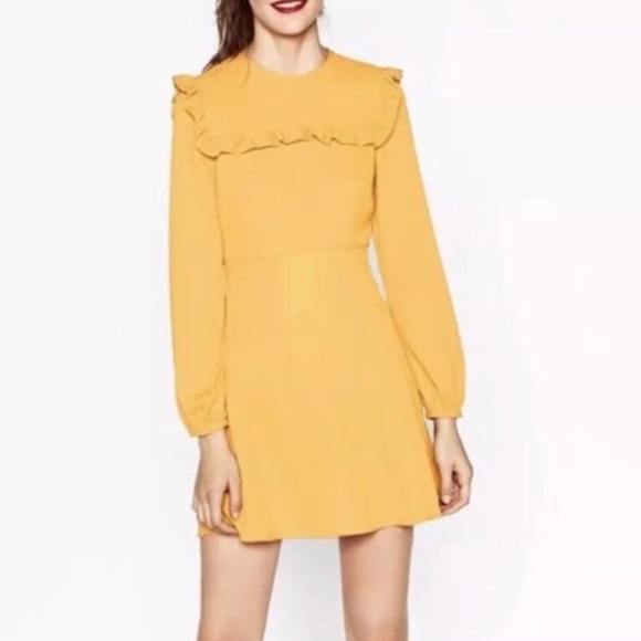 Zara mustard color frill mini dress Size small EUC - Picture 1 of 8